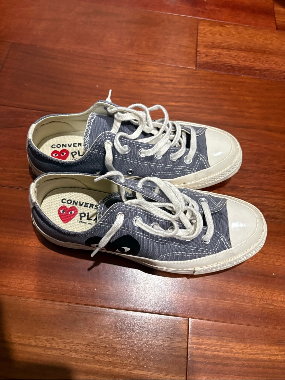 Converse x Comme des Garcons PLAY Gray and White Low-Top Sneakers